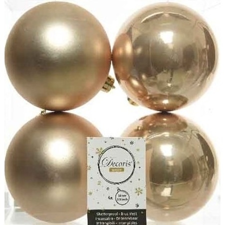 12x Donker parel/champagne kerstballen 10 cm glanzende/matte kunststof/plastic kerstversiering