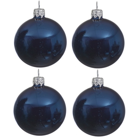 12x Donkerblauwe kerstballen 10 cm glanzende glas kerstversiering