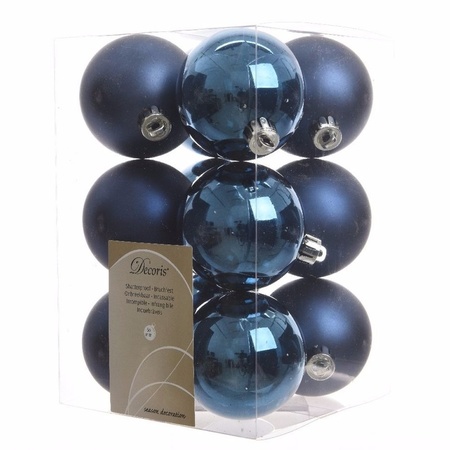 Plastic christmas baubles - 45x pcs - incl. star tree topper - blue,white,silver