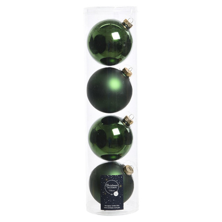 12x Dark green glass Christmas baubles 10 cm shiny and matte