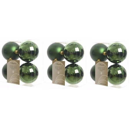 12x Donkergroene kerstballen 10 cm glanzende/matte kunststof/plastic kerstversiering