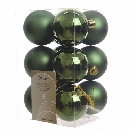 Kunststof kerstballen - 45x stuks - met ster piek - groen,creme,rood