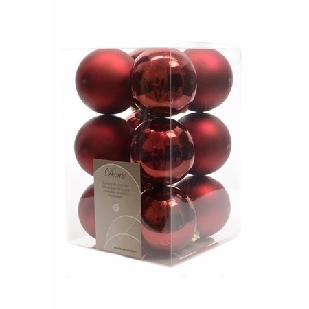 Kunststof kerstballen - 45x stuks - met ster piek - donkerrood