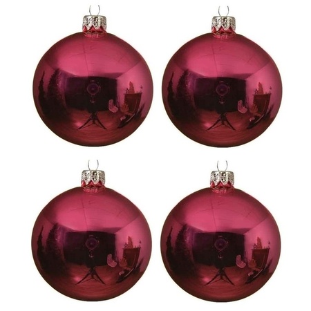 12x Fuchsia roze kerstballen 10 cm glanzende glas kerstversiering