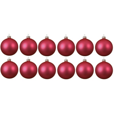 12x Fuchsia roze kerstballen 10 cm matte glas kerstversiering