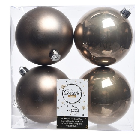 12x Kasjmier bruine kerstballen 10 cm glanzende/matte kunststof/plastic kerstversiering