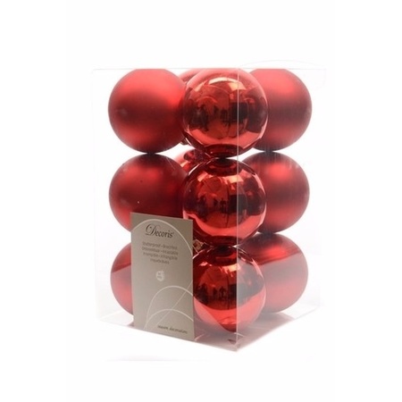 Kunststof kerstballen - 45x stuks - met ster piek - rood