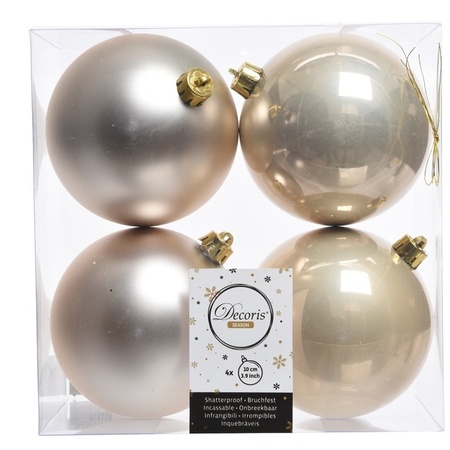 12x Licht parel/champagne kerstballen 10 cm glanzende/matte kunststof/plastic kerstversiering