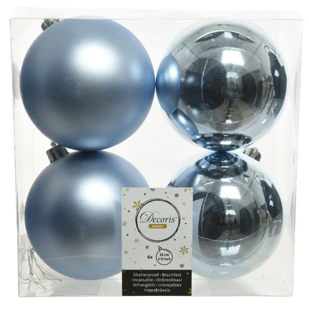 12x Lichtblauwe kerstballen 10 cm kunststof mat/glans