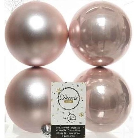 12x Lichtroze kerstballen 10 cm glanzende/matte kunststof/plastic kerstversiering