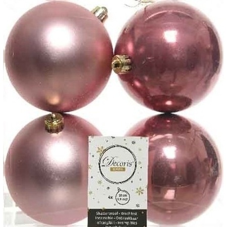 12x Oud roze kerstballen 10 cm glanzende/matte kunststof/plastic kerstversiering