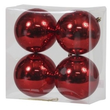 12x Red Christmas baubles shiny 12 cm plastic 