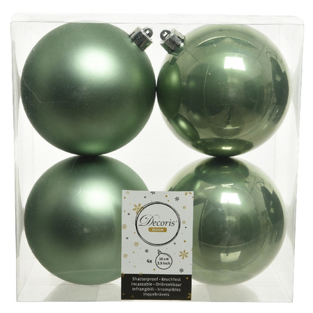 12x Salie groene kerstballen 10 cm kunststof mat/glans