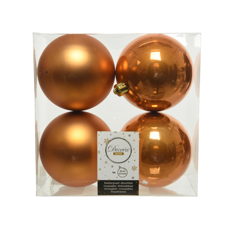 12x stuks kunststof kerstballen cognac bruin (amber) 10 cm glans/mat