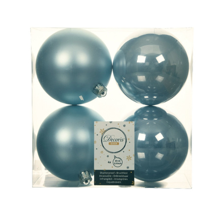 12x stuks kunststof kerstballen lichtblauw 10 cm glans/mat