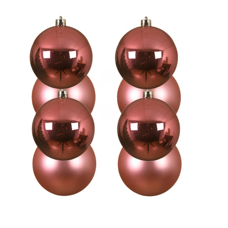 12x stuks kunststof kerstballen lippenstift roze 10 cm glans/mat