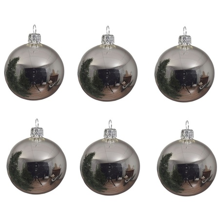 12x Zilveren kerstballen 8 cm glanzende glas kerstversiering