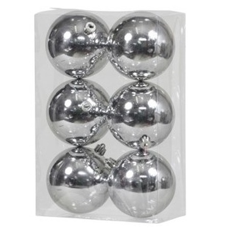 12x Zilveren kerstballen 10 cm glanzende kunststof/plastic kerstversiering