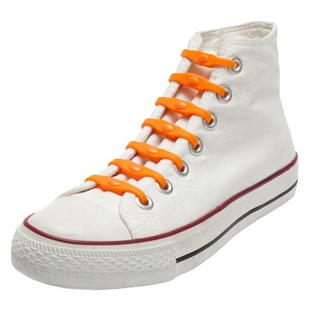 14x Veters strikken hulp oranje elastische/elastieken schoenveters voor kinderen/dames/heren