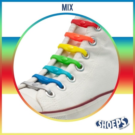 14x Veters strikken hulp regenboog kleuren elastische/elastieken schoenveters voor kinderen/dames/heren