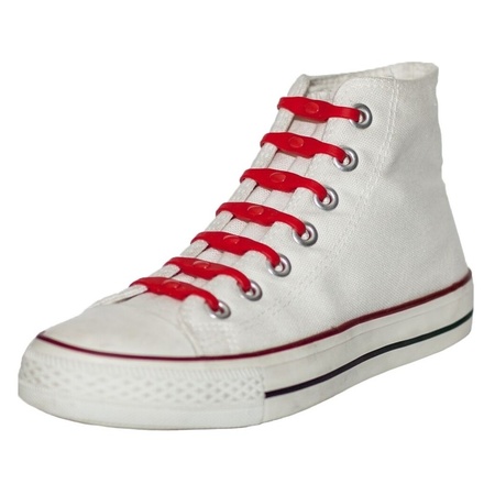 14x Veters strikken hulp rode elastische/elastieken schoenveters voor kinderen/dames/heren