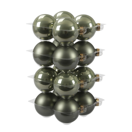 60x pcs granite green glass christmas baubles 6, 8 and 10 cm mat/shiny