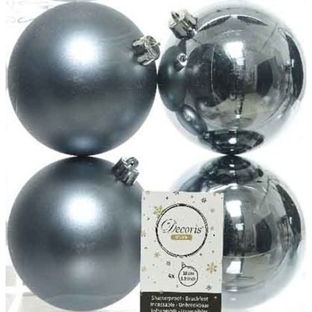 16x Grijsblauwe kerstballen 10 cm glanzende/matte kunststof/plastic kerstversiering