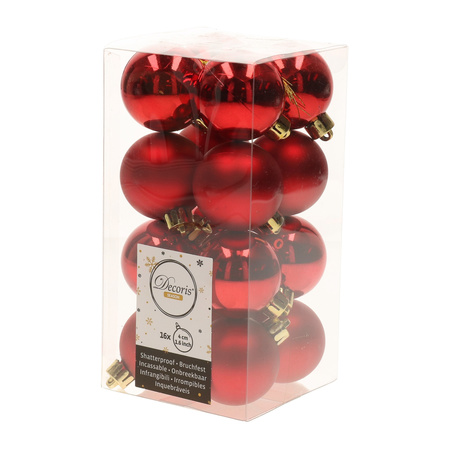 Kerstversiering kunststof kerstballen met piek rood 4-5-6-8 cm pakket van 49x stuks