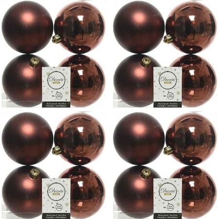 16x Mahonie bruine kerstballen 10 cm glanzende/matte kunststof/plastic kerstversiering