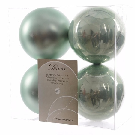 16x Mintgroene kerstballen 10 cm glanzende/matte kunststof/plastic kerstversiering