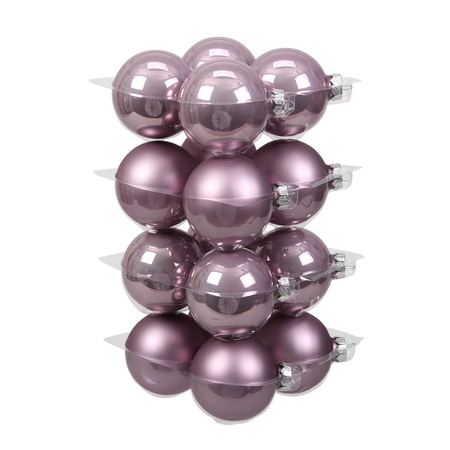 16x Glass christmas baubles sage purple (lilac sage) 8 cm 