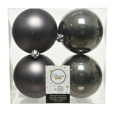 16x stuks kunststof kerstballen antraciet (warm grey) 10 cm glans/mat