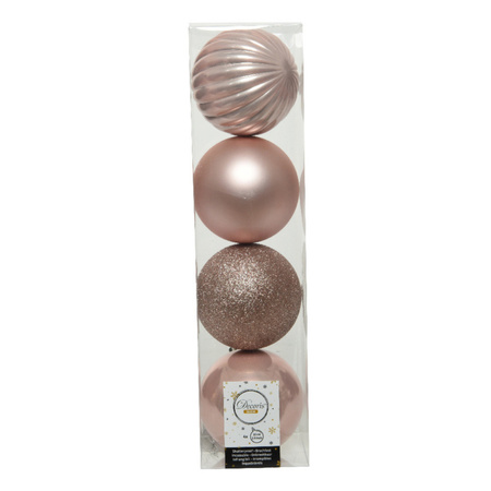 16x stuks kunststof kerstballen lichtroze (blush pink) 10 cm