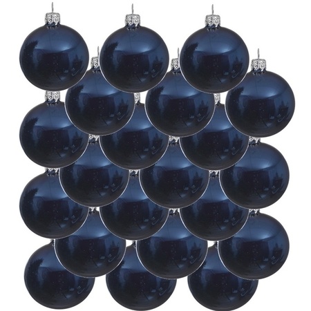 18x Donkerblauwe kerstballen 6 cm glanzende glas kerstversiering