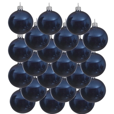 18x Donkerblauwe kerstballen 8 cm glanzende glas kerstversiering