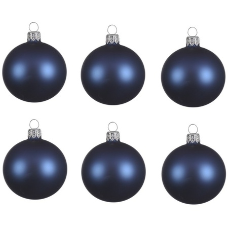 18x Donkerblauwe kerstballen 8 cm matte glas kerstversiering