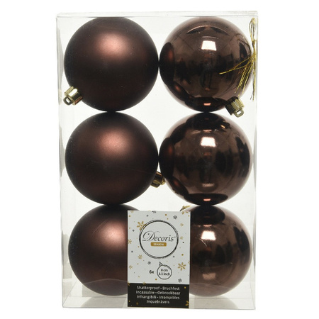 18x Dark brown Christmas baubles 8 cm plastic matte/shiny