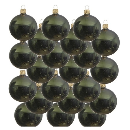 18x Donkergroene kerstballen 8 cm glanzende glas kerstversiering