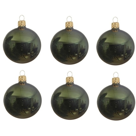 18x Donkergroene kerstballen 8 cm glanzende glas kerstversiering