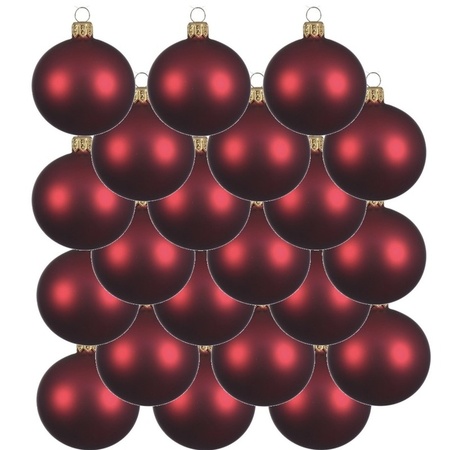 18x Donkerrode kerstballen 8 cm matte glas kerstversiering