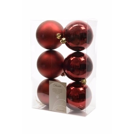 18x Donkerrode kerstballen 8 cm  glanzende/matte kunststof/plastic kerstversiering