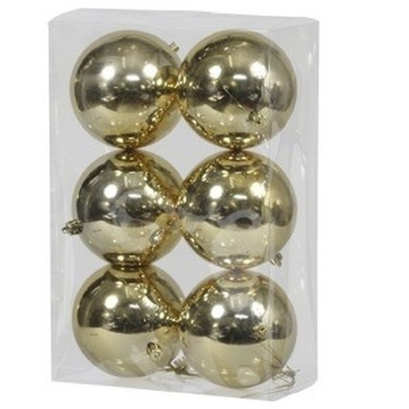 18x Gouden kerstballen 10 cm glanzende kunststof/plastic kerstversiering
