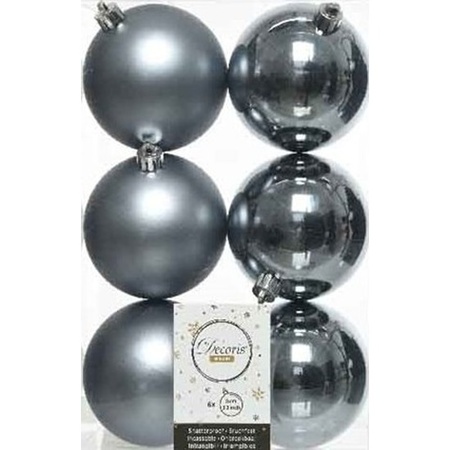 18x Grijsblauwe kerstballen 8 cm  glanzende/matte kunststof/plastic kerstversiering
