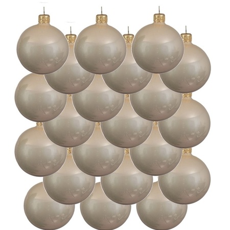 18x Licht parel/champagne kerstballen 6 cm glanzende glas kerstversiering