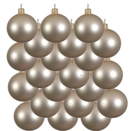 18x Licht parel/champagne kerstballen 6 cm matte glas kerstversiering