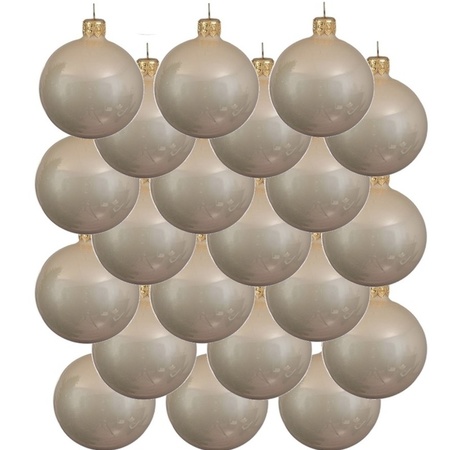 18x Licht parel/champagne kerstballen 8 cm glanzende glas kerstversiering