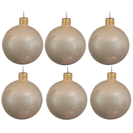 18x Licht parel/champagne kerstballen 8 cm glanzende glas kerstversiering