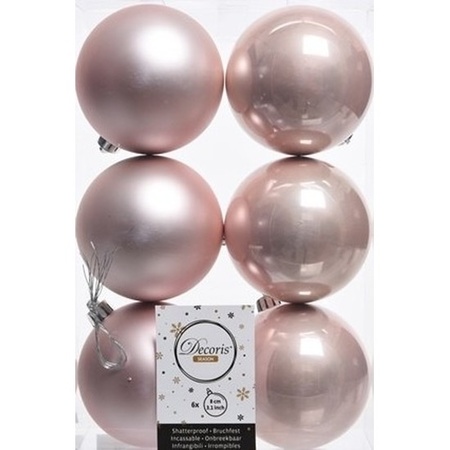 18x Light pink Christmas baubles 8 cm plastic matte/shiny