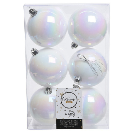 18x Pearl white Christmas baubles 8 cm plastic matte/shiny