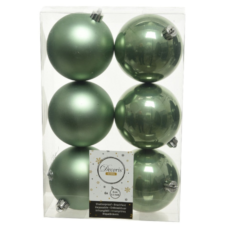18x Salie groene kerstballen 8 cm kunststof mat/glans